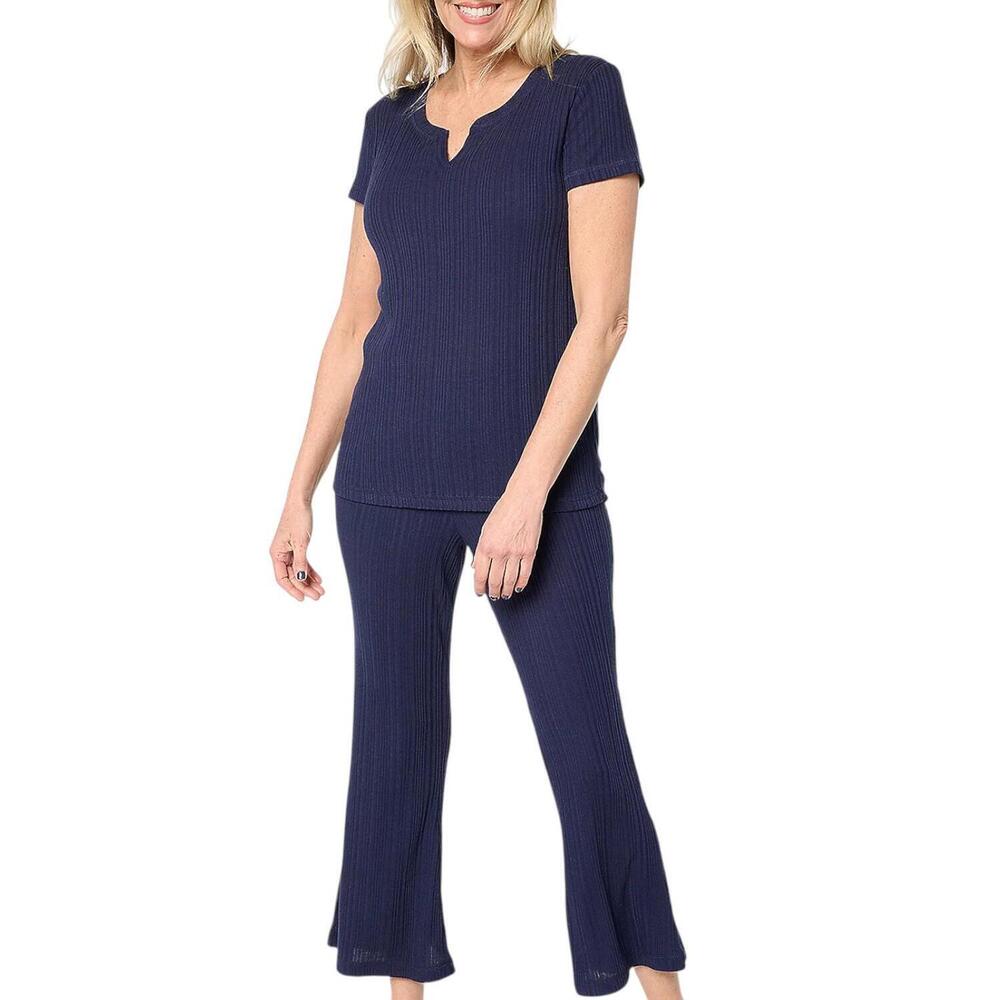 Sunday Brunch Women's Variegated Rib Knit Lounge Set Evening Blue - Regular